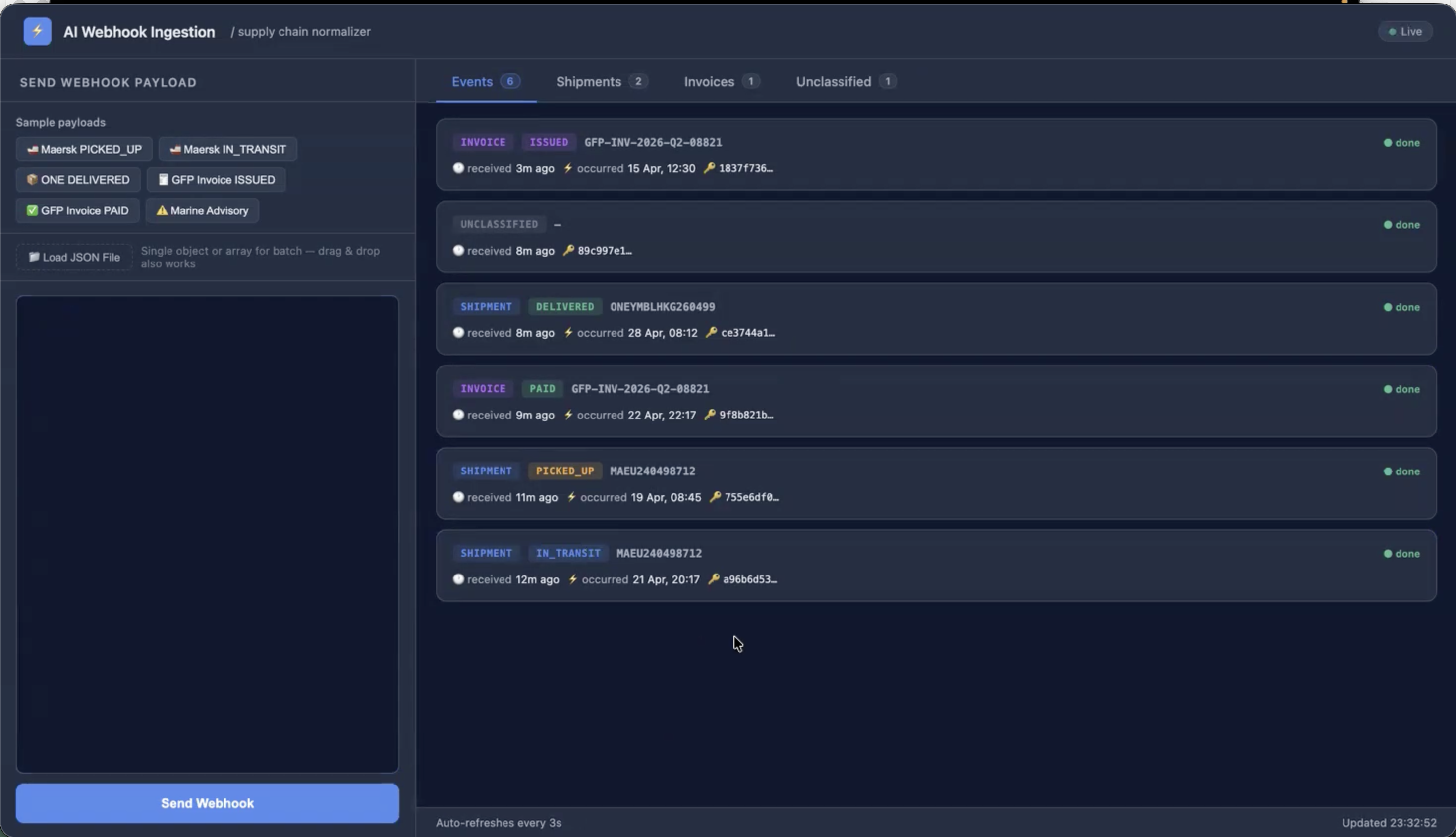 Webhook ingestion dashboard